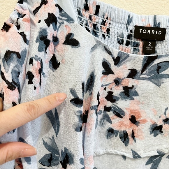 TORRID  Mini Gauze Blue Floral Print Cold Shoulder Skater Dress Size 2 18/20 - Picture 16 of 16